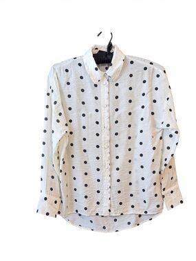 Zara White Blouse with Black Polka Dots
